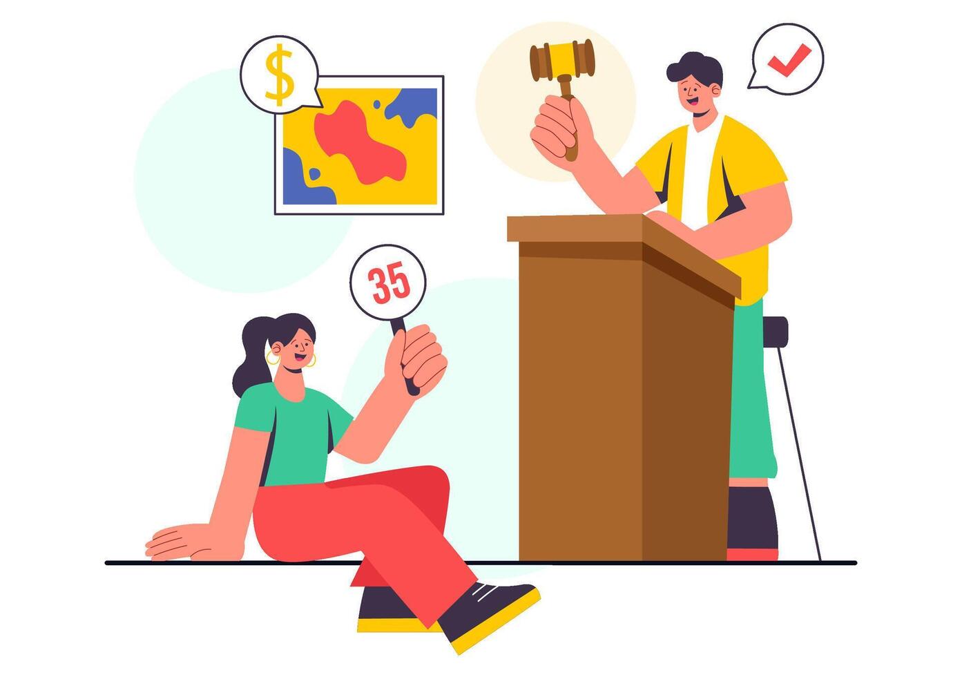 Auction for a Cause Illustration Featuring Generosity, Bidding, and Donations vector