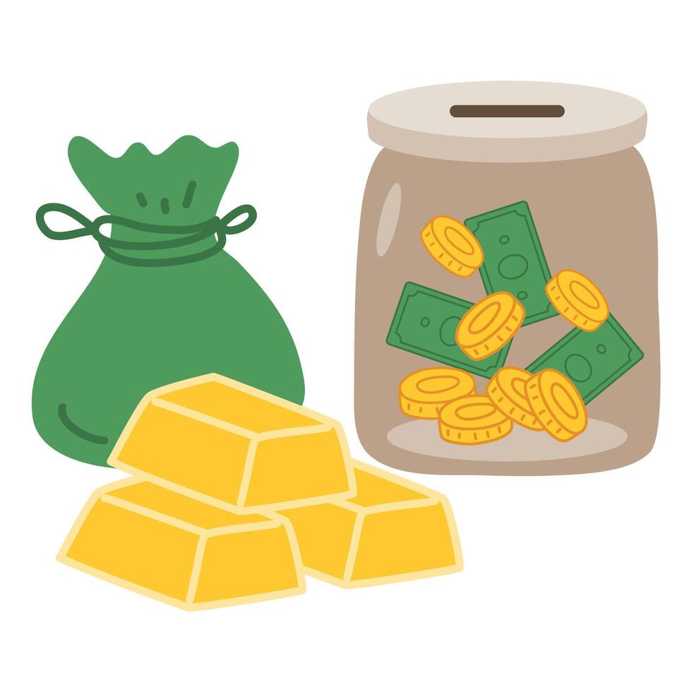 bank investment gold bar and money saving illustration vector