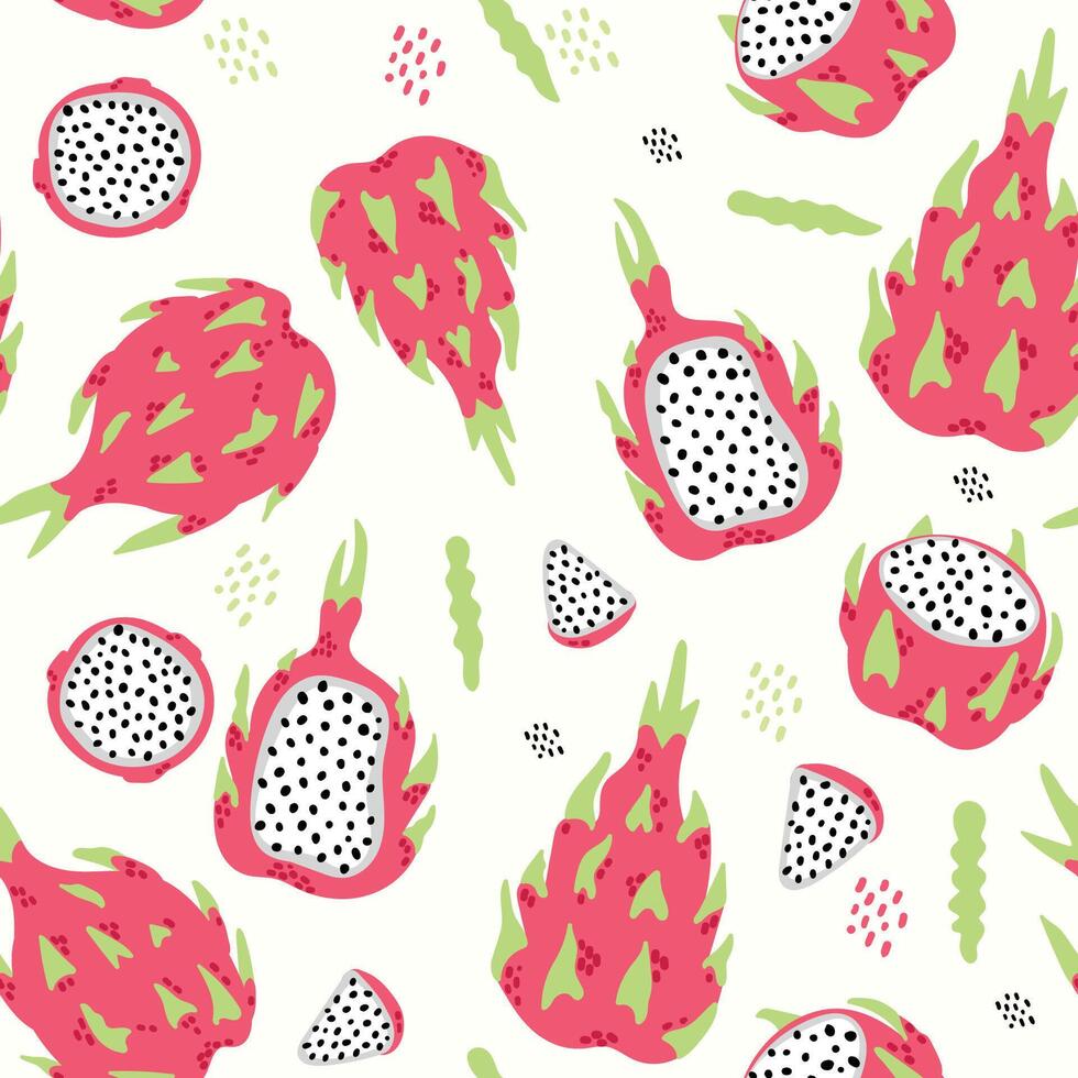 Modern abstract pitaya design with seamless Fruits pattern and unique textures, ideal for fabric, stationery, and home decor. vector