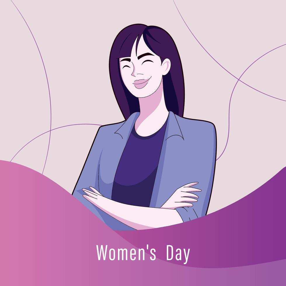 illustration of confident and empowered smiling woman with abstract background vector