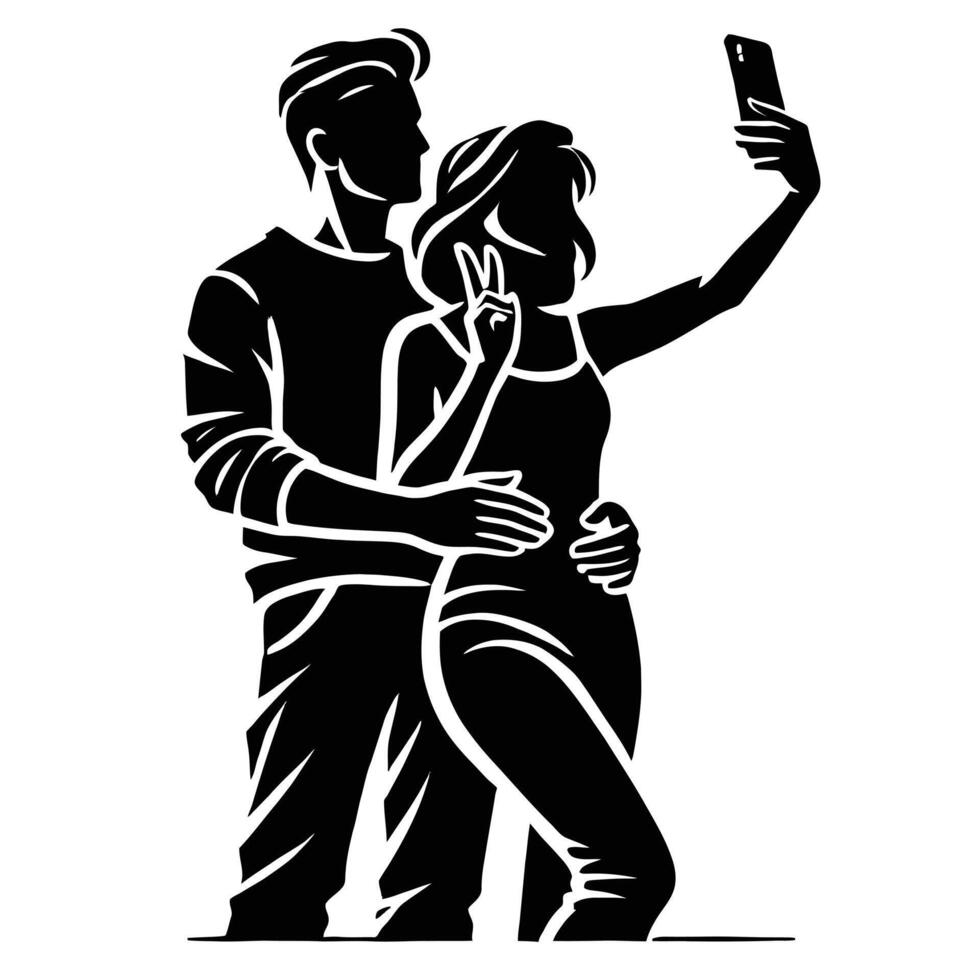 A man and woman are taking a selfie together vector
