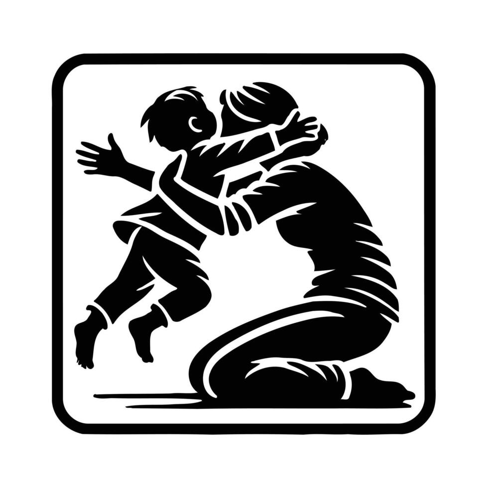 A black and white silhouette of a woman and child vector