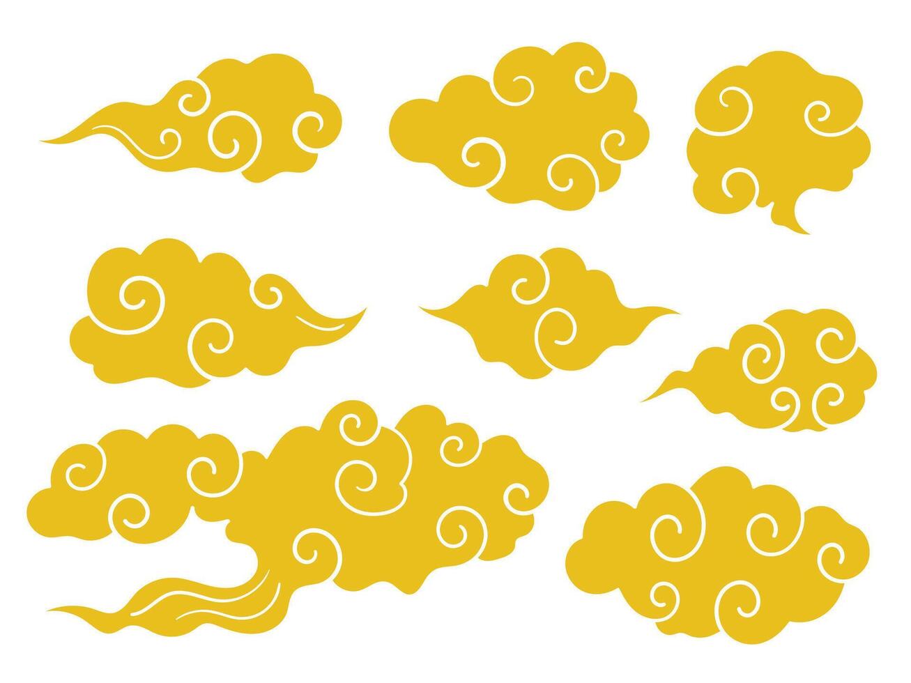 Set of clouds, japanese or chinese style, oriental traditional ornament vector
