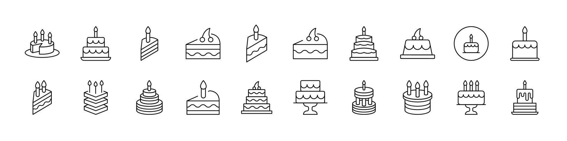 Various Cakes Outline Simple Linear Image Collection. Editable Stroke. Suitable for Web Sites, Books, Cards, Apps vector