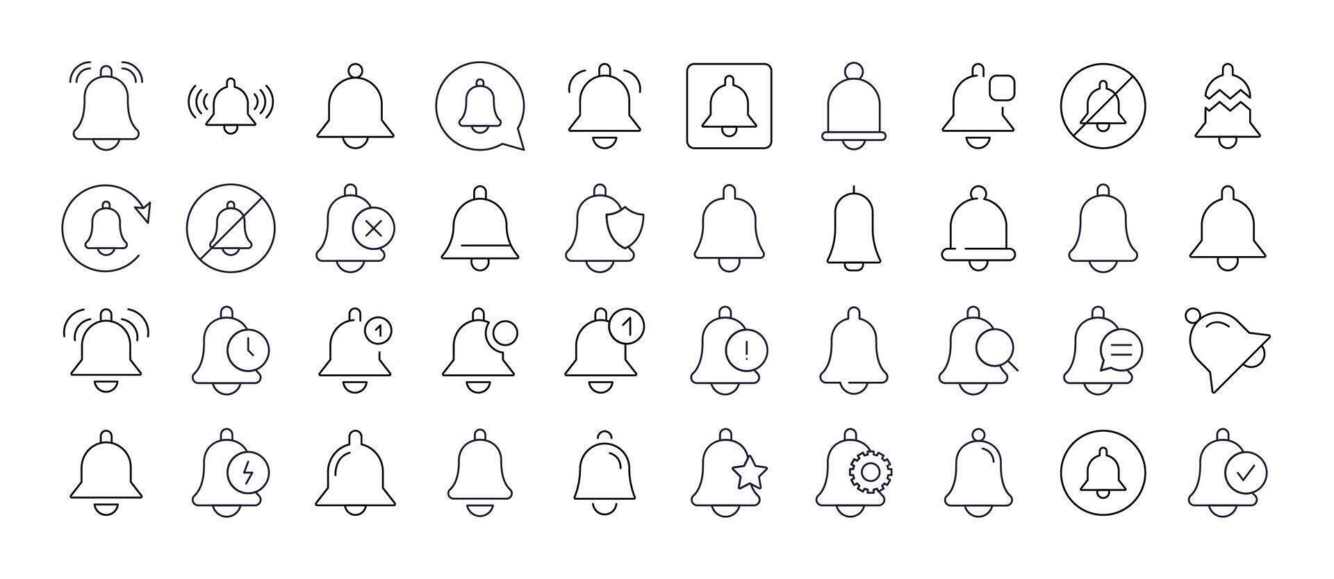 Bell with Items Pack of Thin Icons. Editable Stroke. Suitable for Web Sites, Books, Cards, Apps vector
