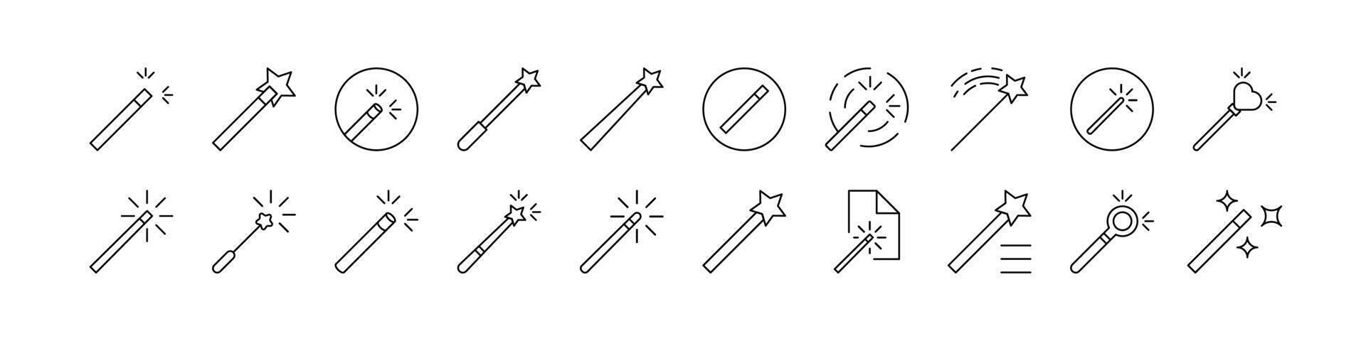 Magic Wand Outline Simple Linear Image Collection. Editable Stroke. Suitable for Web Sites, Books, Cards, Apps vector