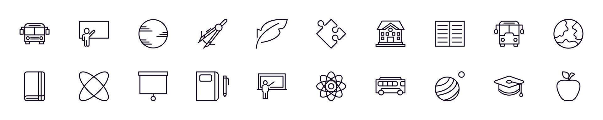 Education, school, university linear symbols bundle. Collection for web sites, newspapers, apps, infographics vector