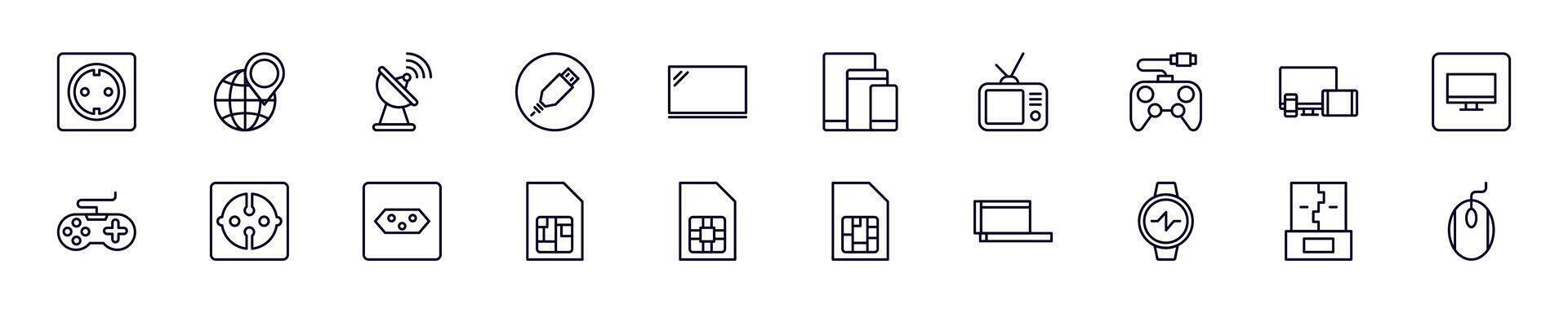 Electronics linear symbols bundle. Collection for web sites, newspapers, apps, infographics vector