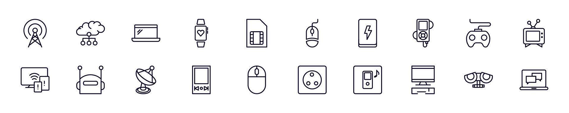 Electronics outline signs drawn with thin Line. Simple linear illustrations for stores, shops, banners, design vector