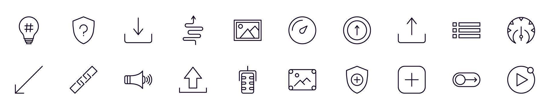 Set of symbols of essential signs for interface. Editable stroke. Simple outline signs that perfect for banners, infographics, web sites vector