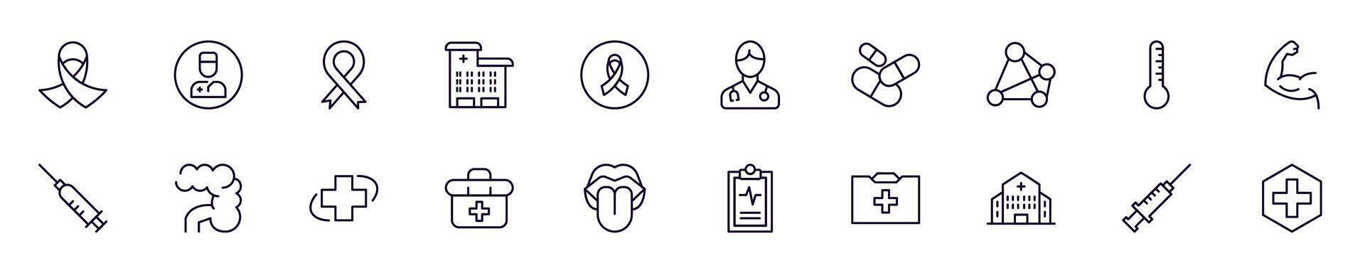 Collections of line icons of medicine and healthcare. Simple linear illustration that perfect for web banners, social networks, articles, infographics vector
