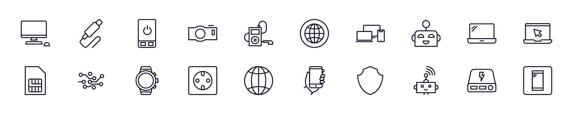 Set of outline symbols of electronics. Line icon perfect for web sites, newspapers, articles, book vector
