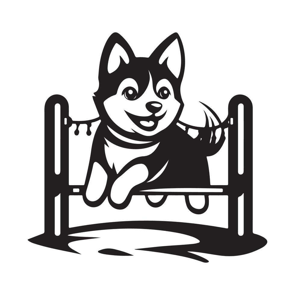 Black and white Dog Play. Pet Friendly Logo design isolated on white background vector