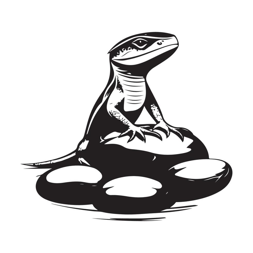 Cute Lizard Sunbathing on Rock in Natural Environment vector