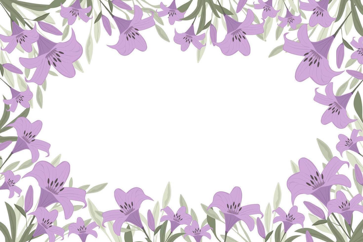 Floral background with lilies. Frame with lily flowers. Design for postcard, invitation, certificate. vector
