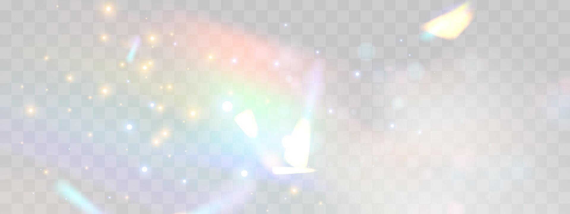 Blurred rainbow refraction overlay effect. Light lens prism effect Holographic reflection, crystal flare leak shadow overlay. abstract illustration. vector