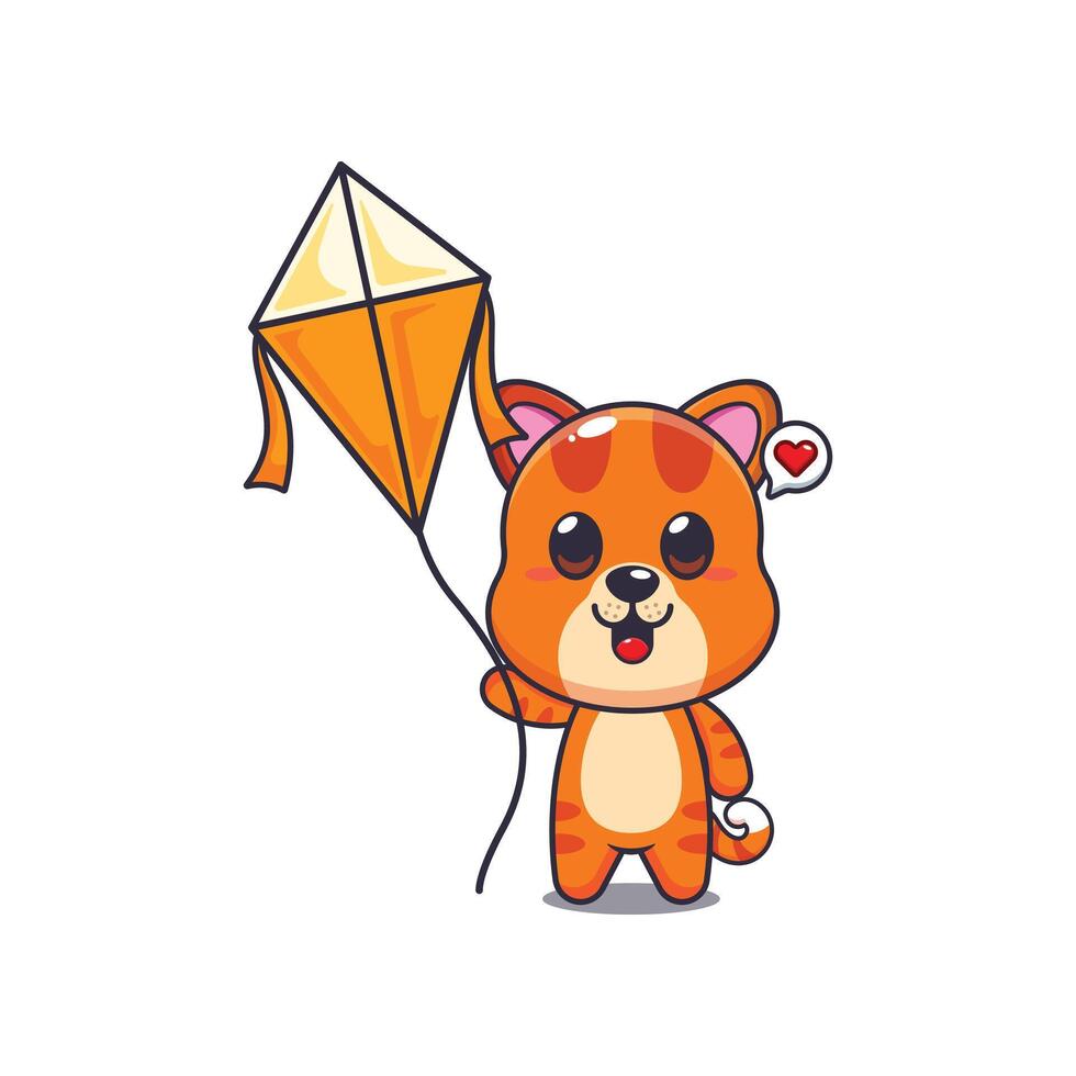 cat mascot cartoon character illustration playing kite. vector