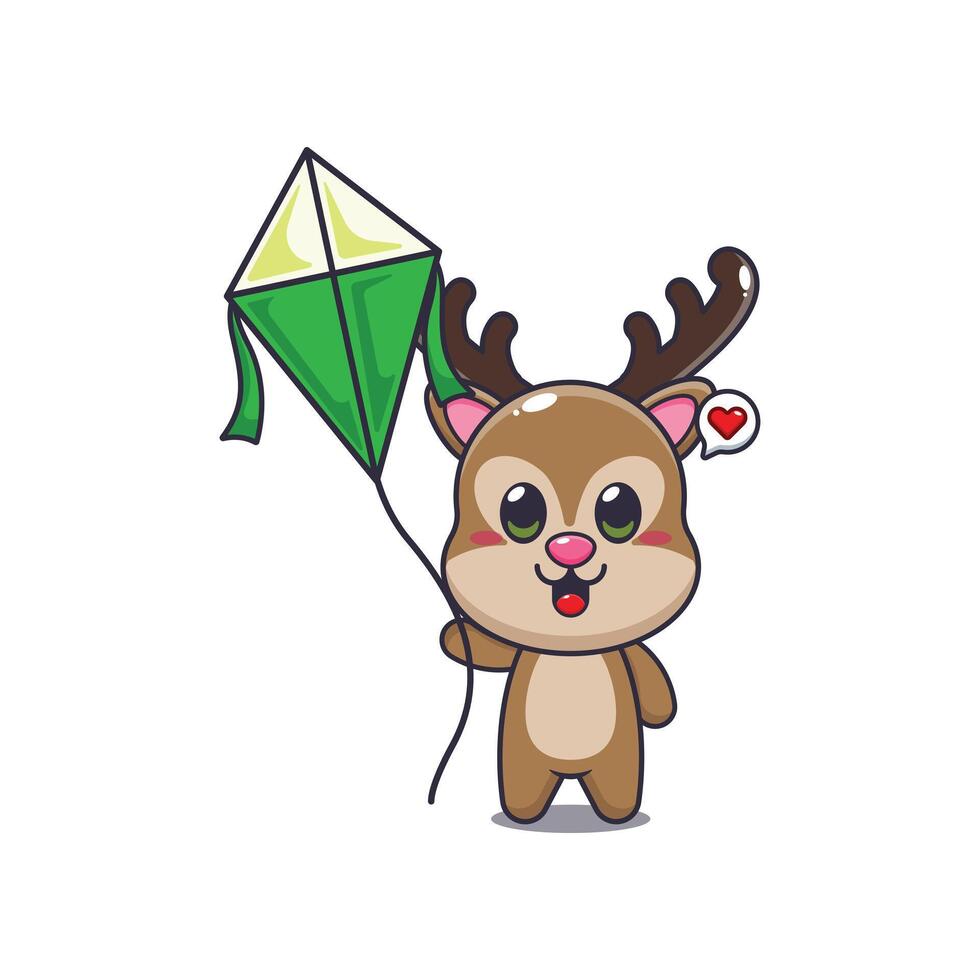 deer mascot cartoon character illustration playing kite. vector