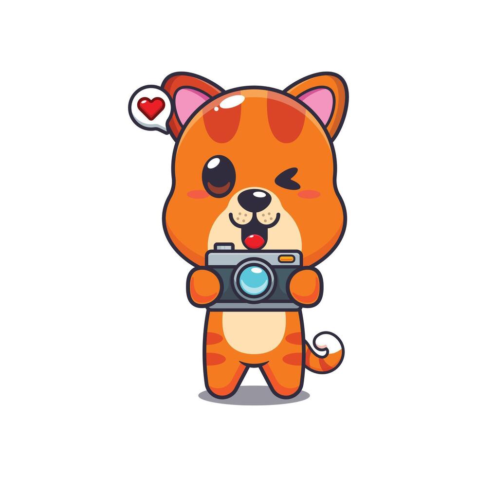 cat mascot cartoon character illustration with camera. vector