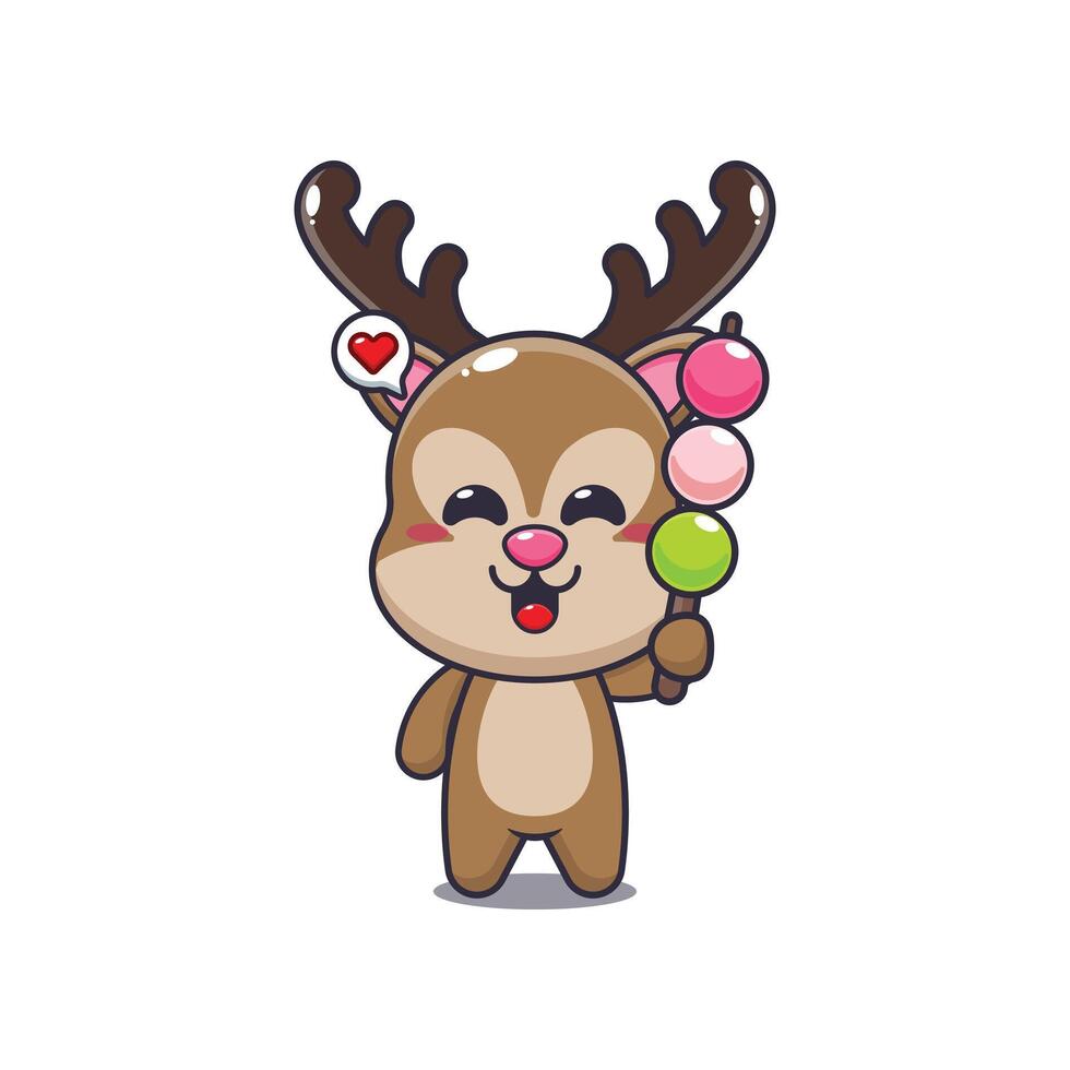 deer mascot cartoon character illustration eating dango. vector