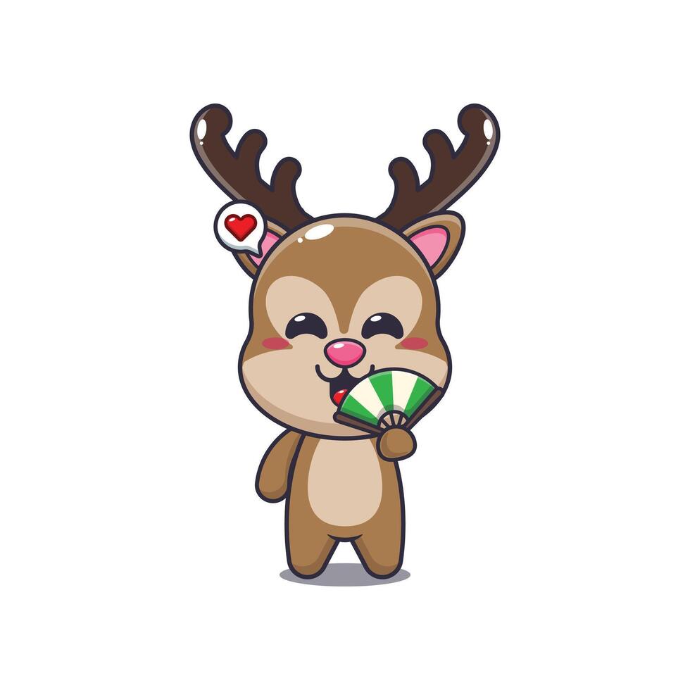 deer mascot cartoon character illustration with hand fan. vector