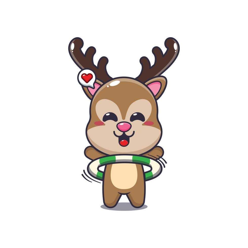 deer mascot cartoon character illustration playing hula hoop. vector