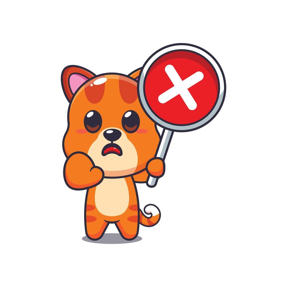cat mascot cartoon character illustration with wrong sign. vector