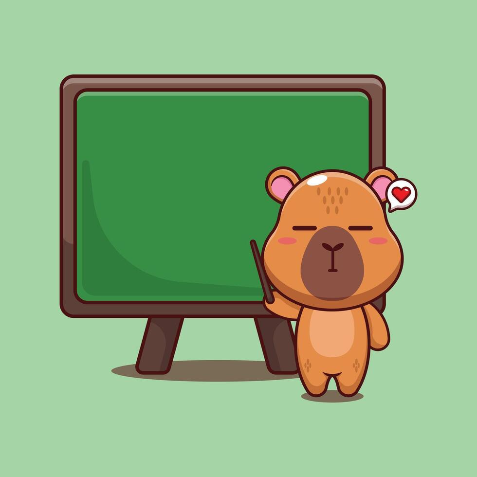 capybara mascot cartoon character illustration with blackboard vector
