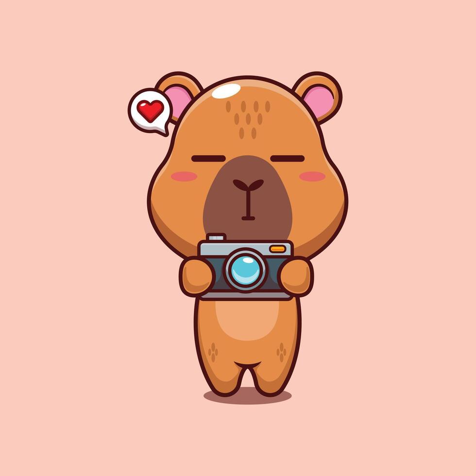 capybara mascot cartoon character illustration with camera. vector