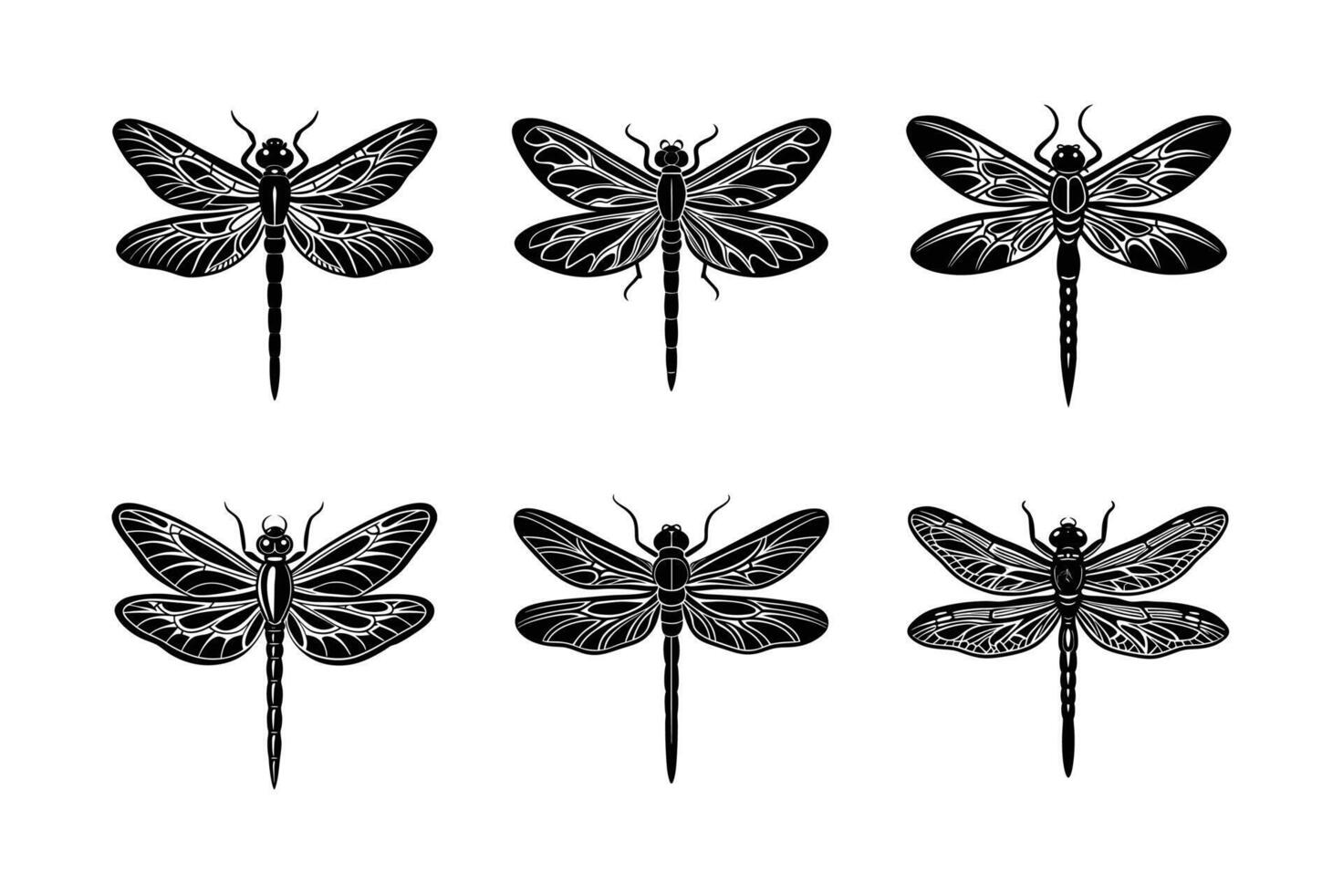Dragonfly silhouette set with white background vector