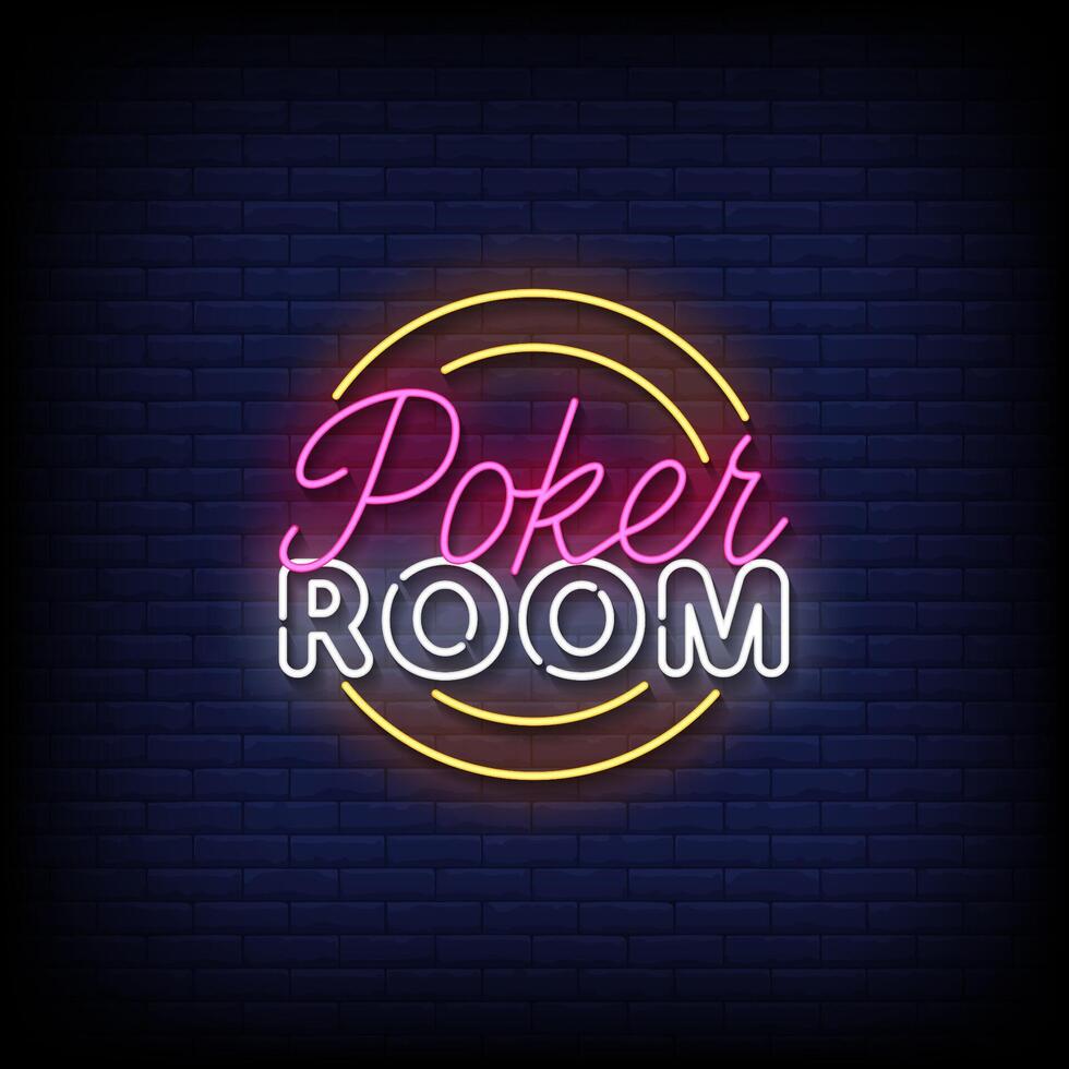 poker room neon sign with brick wall background vector