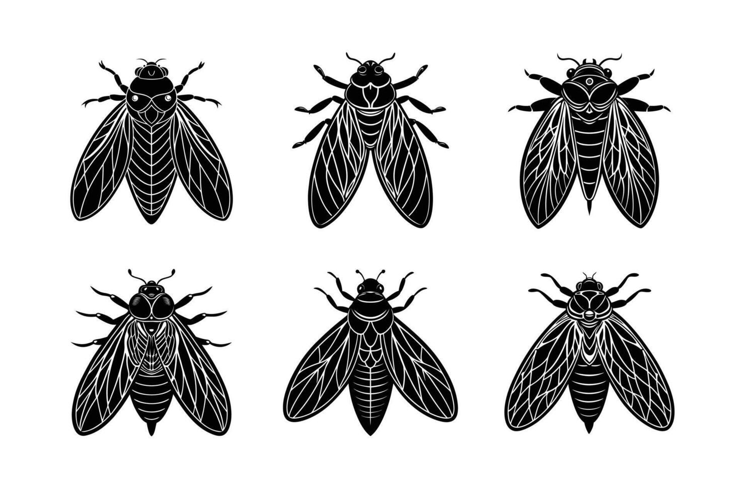Cicadas silhouette set with white background vector