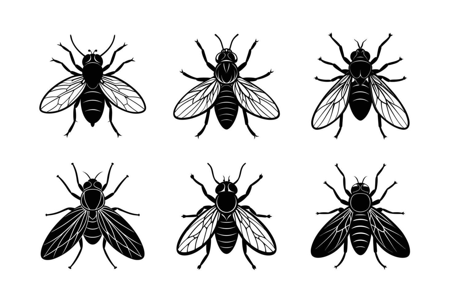 Fly silhouette set with white background vector