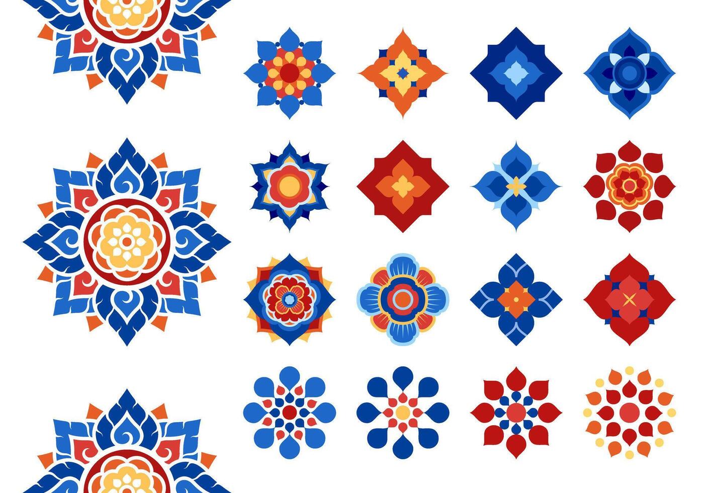 traditional geometric pattern icon set vector