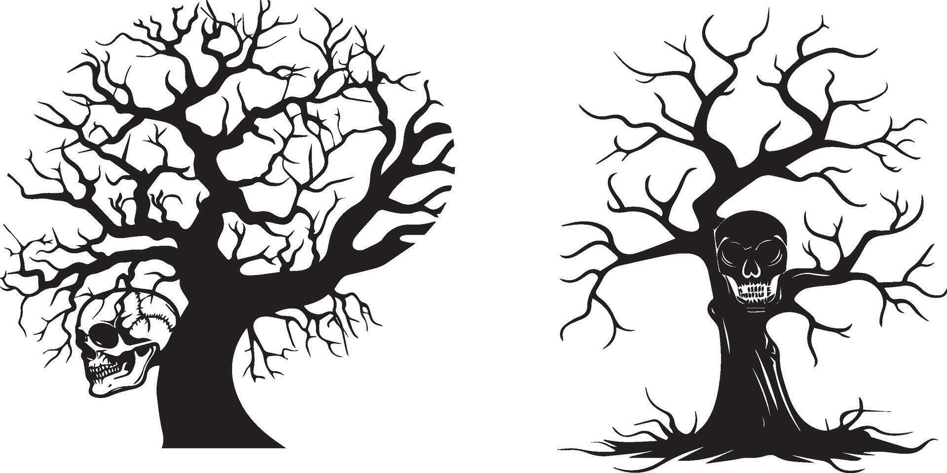 Skull with tree shape silhouette graphic design vector