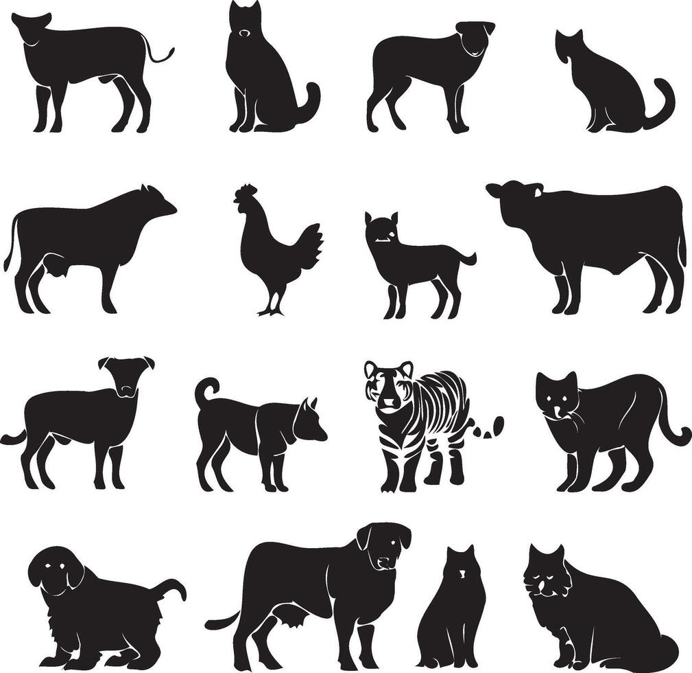 Farm animals silhouettes isolated on white background vector