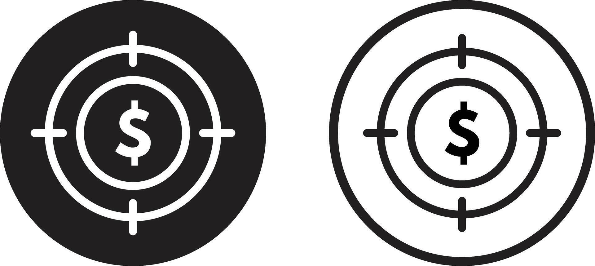 Investment target icon set in two styles . Dollar target icon . illustration vector