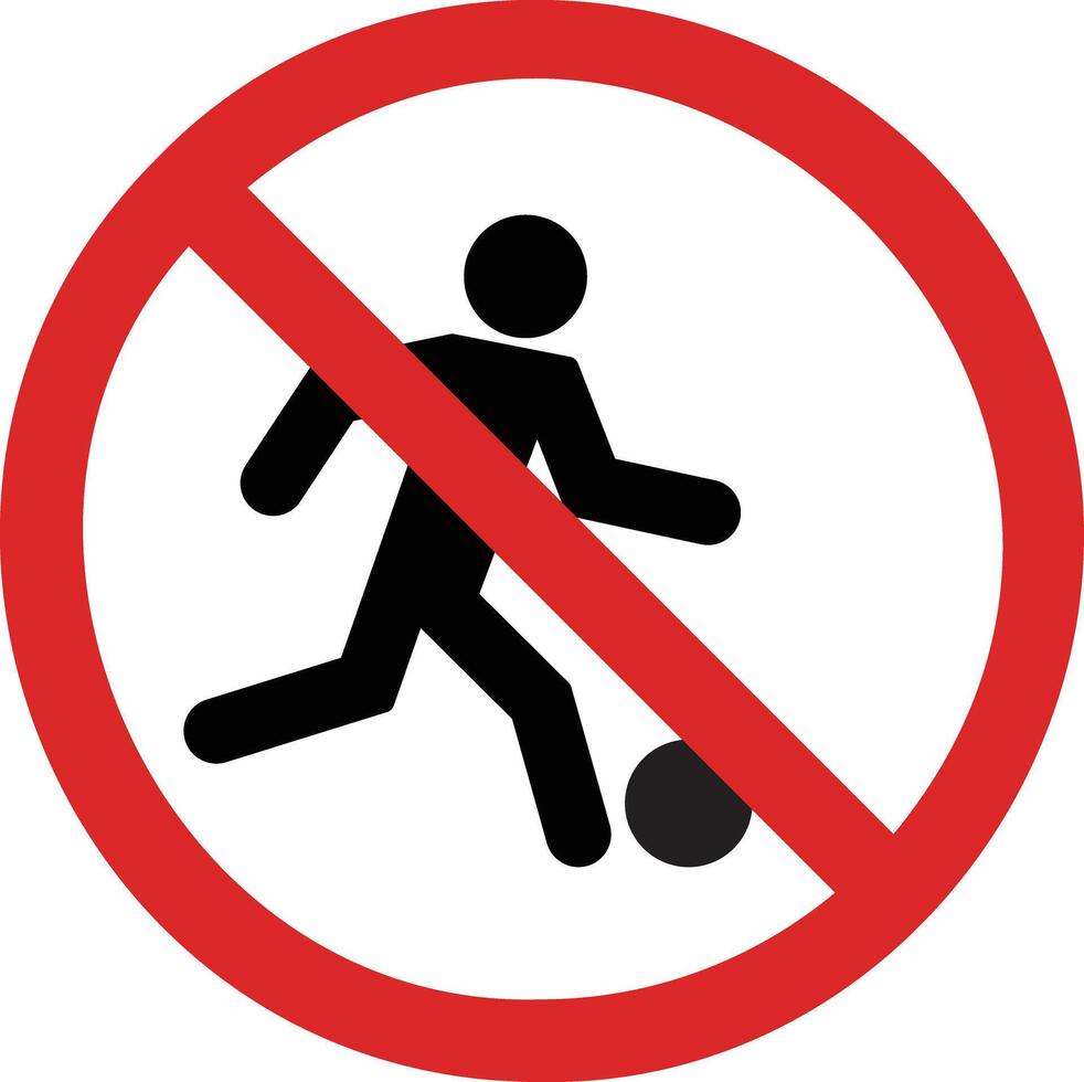 No football sign isolated on white background . Football playing ban sign . No soccer player icon vector