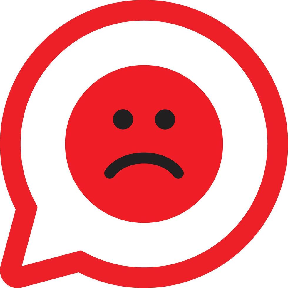 Speech bubble with sad face icon . Red sad face sign in speech bubble . illustration vector