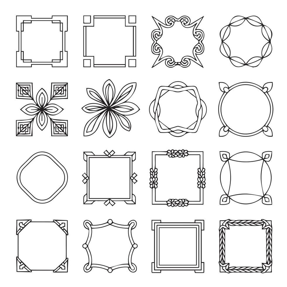 Ornate Borders Square Round Collection vector