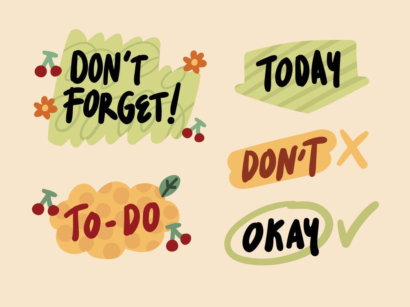Cute Note Text Sticker Collection with Handwritten Charm and Embellishments vector
