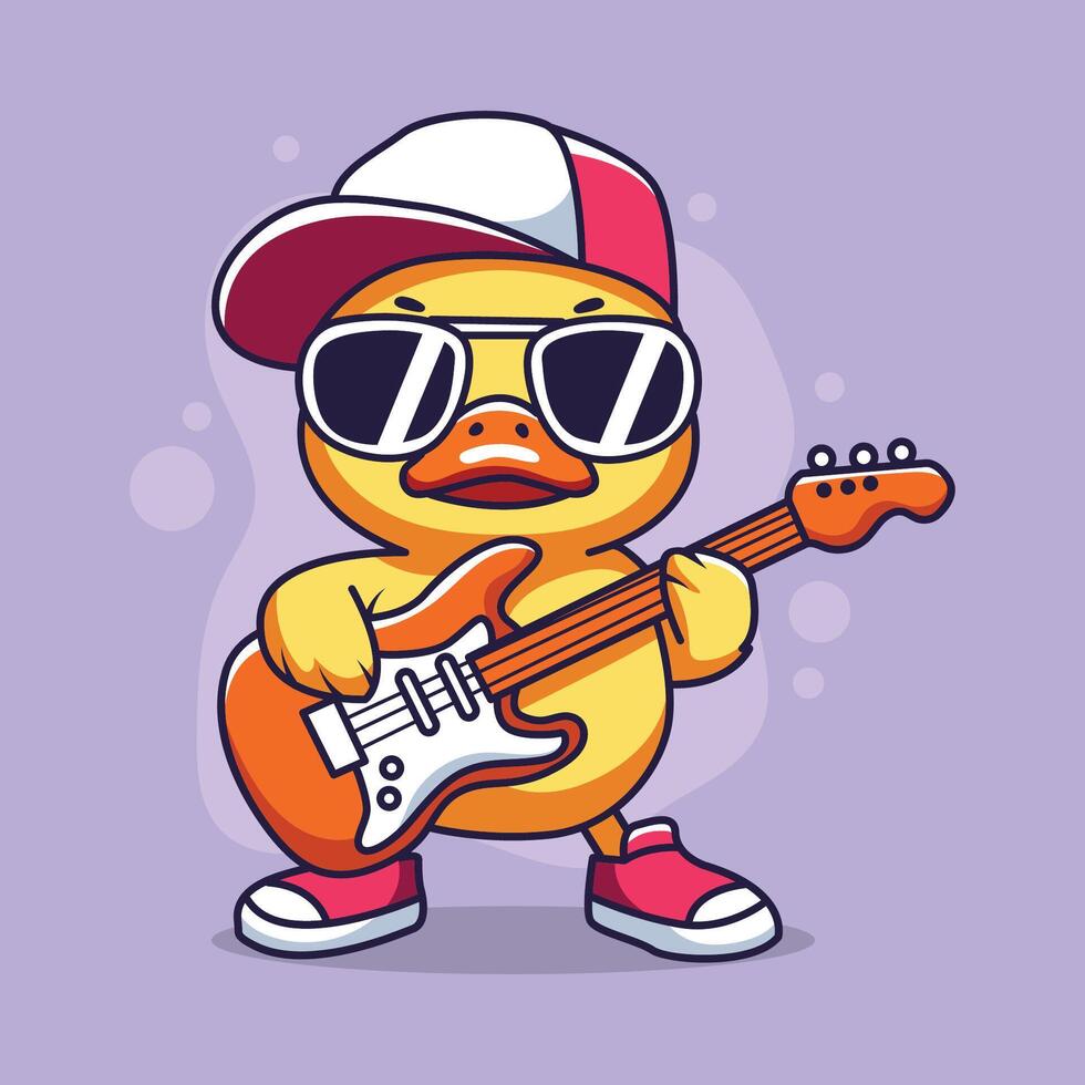 Cute duck playing guitar. illustration in cartoon style. vector