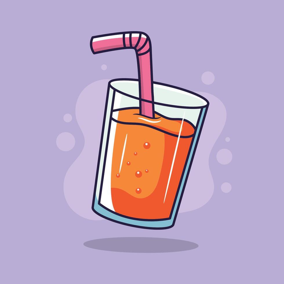 Orange juice in a glass with a straw. illustration in cartoon style. vector