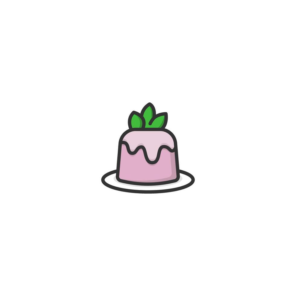 Pink Dessert with Leaf Decoration on a Plate Illustration vector