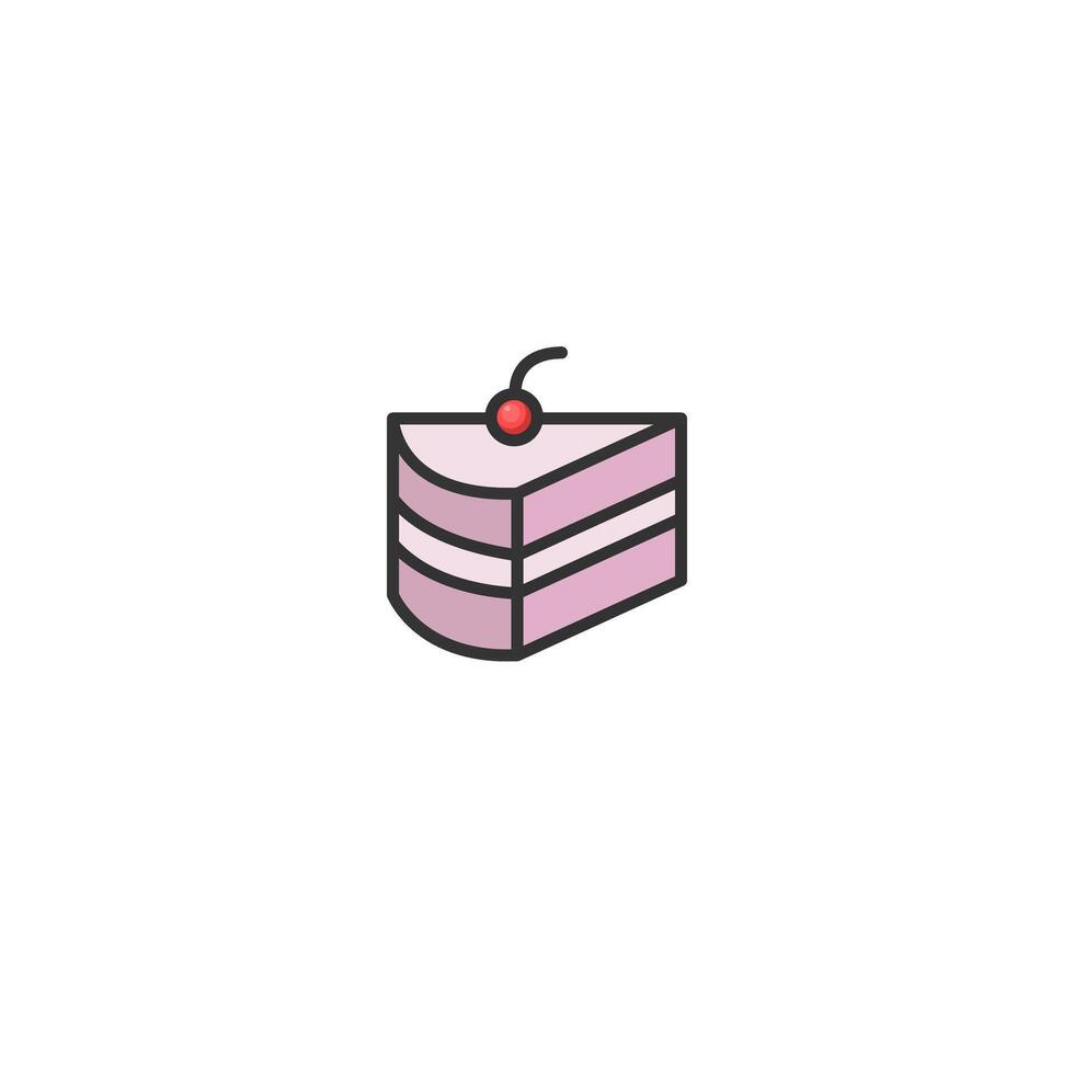 Slice of Pink Cake With Cherry Minimalist llustration vector