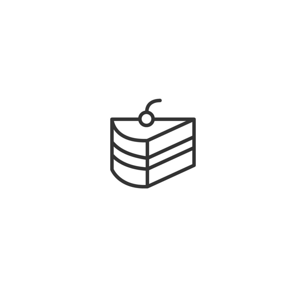Outline Slice of Pink Cake With Cherry Minimalist Illustration vector
