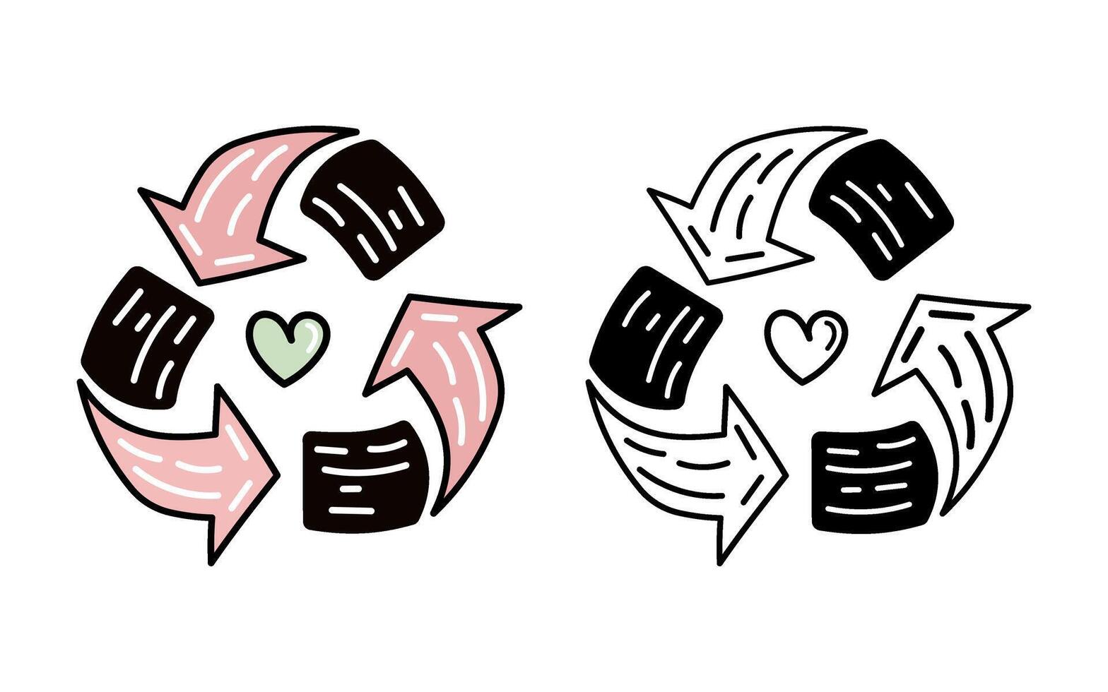 Recycling cycle with heart, eco-friendly waste management symbol vector