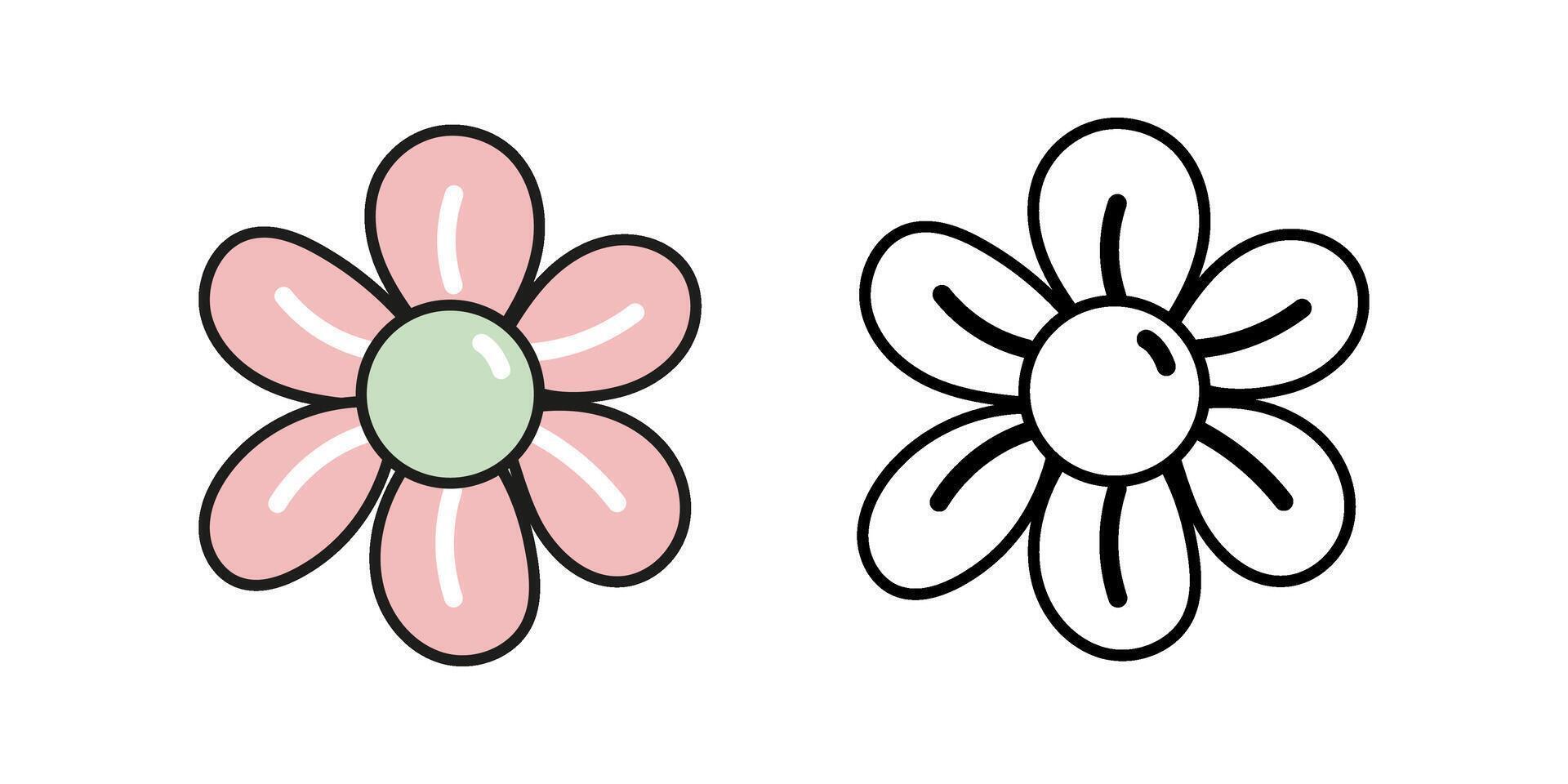 Cute pastel flower doodle flat and outline illustration for eco and nature themes vector