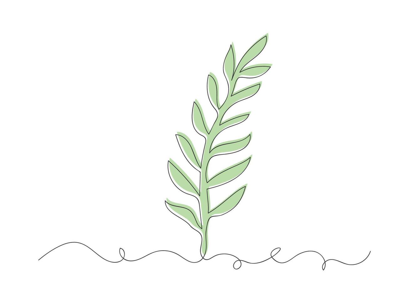 Green plant continuous one line art isolated. vector