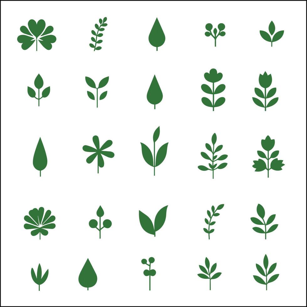A collection of green leafy plants in various shapes and sizes. The plants are arranged in a grid pattern, with some overlapping and others standing alone vector
